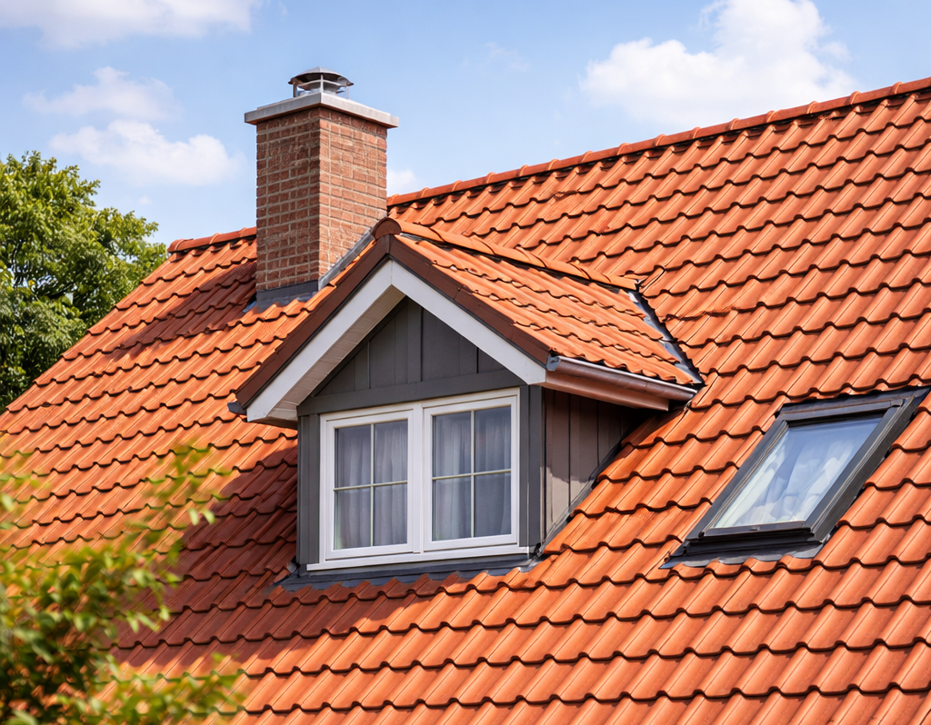 Dachdecker bei Arbeiten auf einem Dach